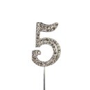 Diamant-Zahl -5- am Silberstab, 4,5 cm,