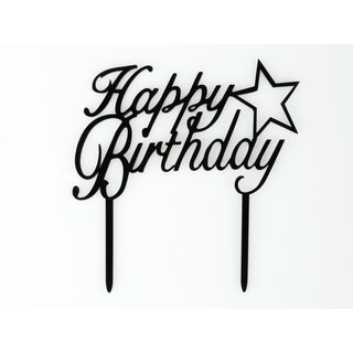Cake Topper Happy Birthday Stern schwarz