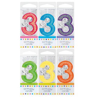 Sparkly Mini Number Candle Number 3 - 45mm Pink