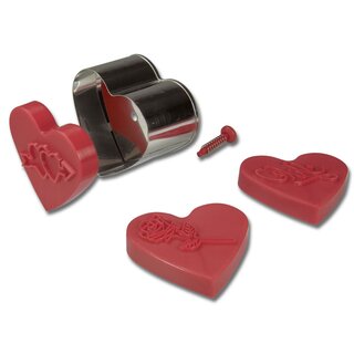 Stadter  Cookie cutter with stamp and ejector Sweet Heart  6,5 cm with 3 change motives demountable, 5 parts